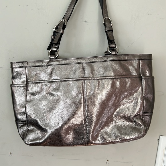 Vintage metallic pewter silver COACH handbag satchel shoulder bag - Picture 7 of 14